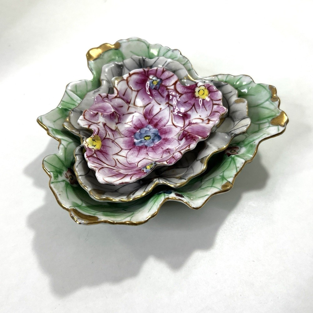 Ardalt Lenwile China Occupied Japan Nesting Ashtray Set Floral 6306 Hand Painted
